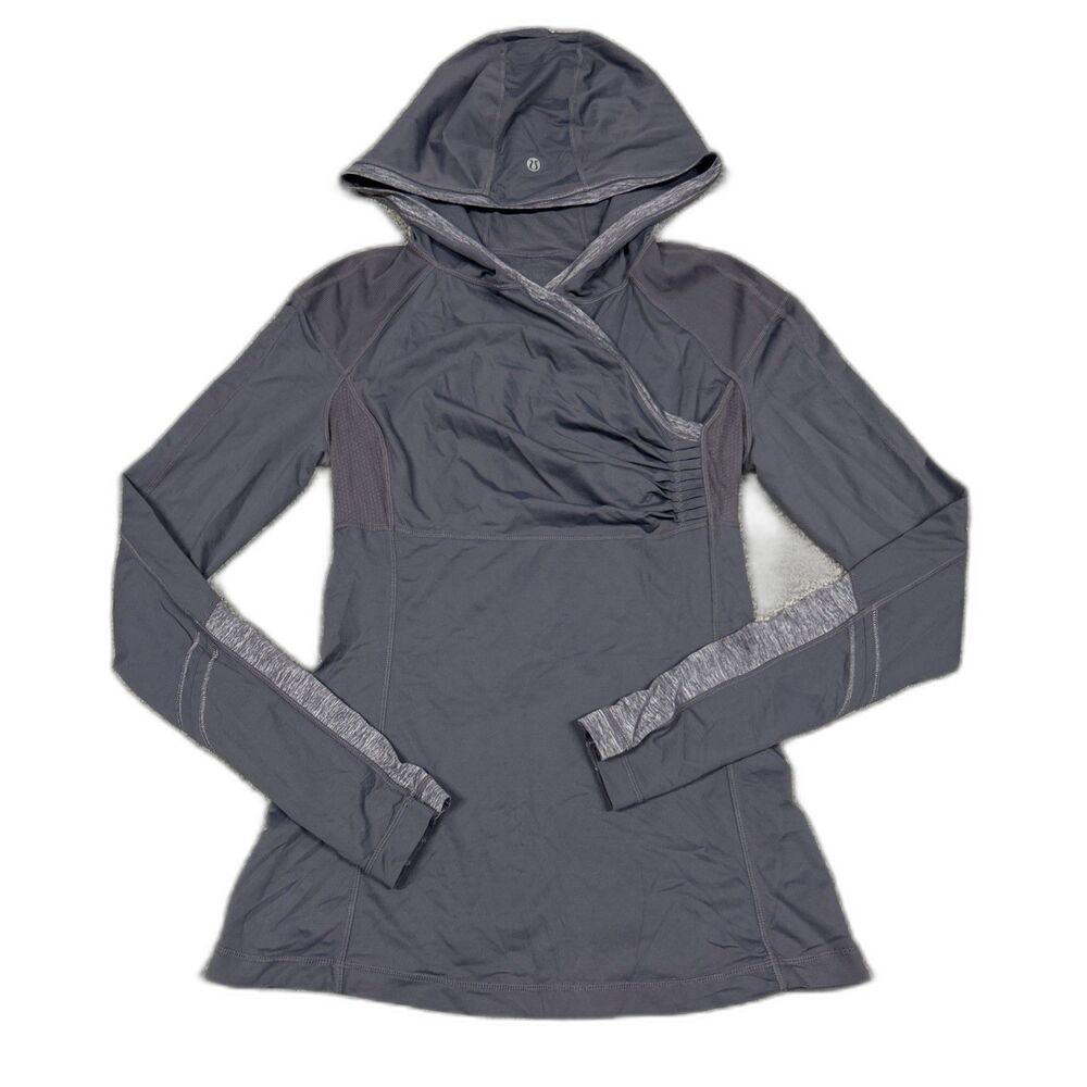 Lululemon Run For Your Life Top Womens 6 Gray Purple Cross Train Pullover Hooded